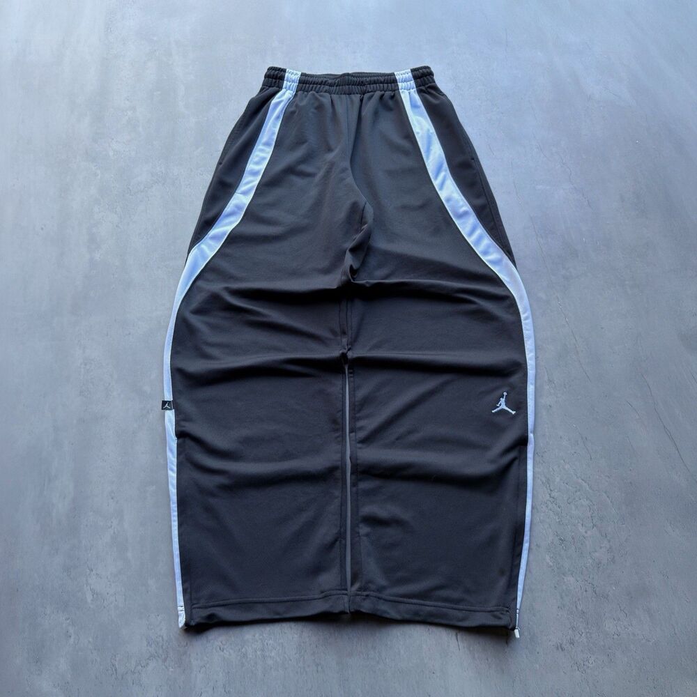 Jordan Dri-FIT Track Pants Men’s Medium Black White Wide Leg Basketball Zip Hem